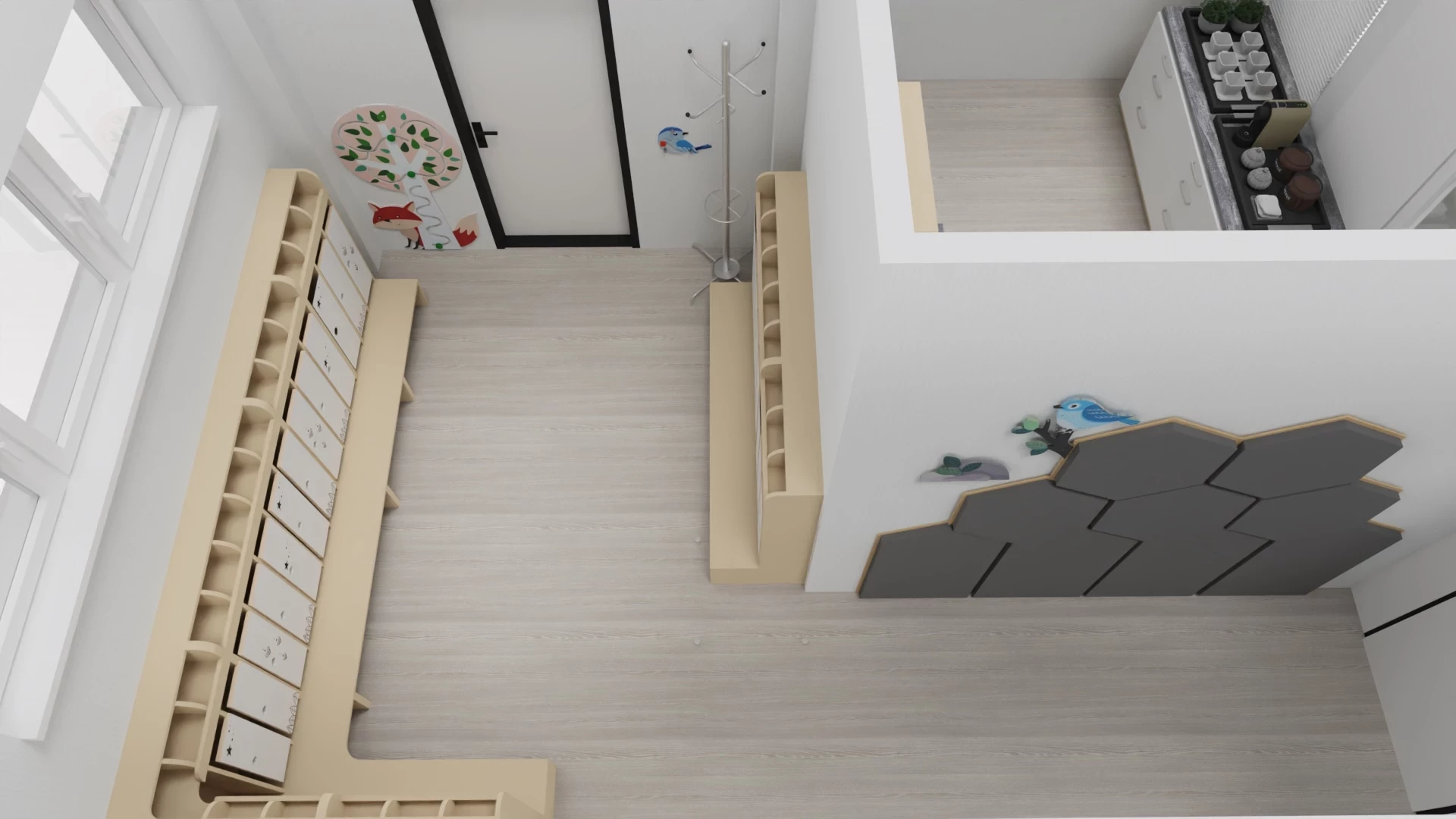 Šatňa P v materskej škole s akustickým odhlučnením